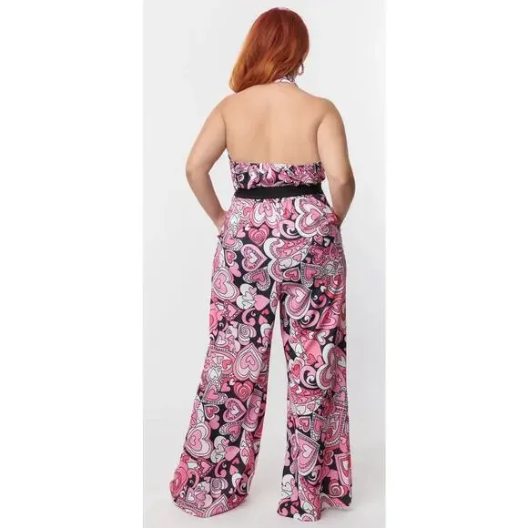 Smak Parlour Unique Vintage 1970’s Black Pink Psychedelic Heart Jumpsuit XL NWOT - Picture 3 of 5